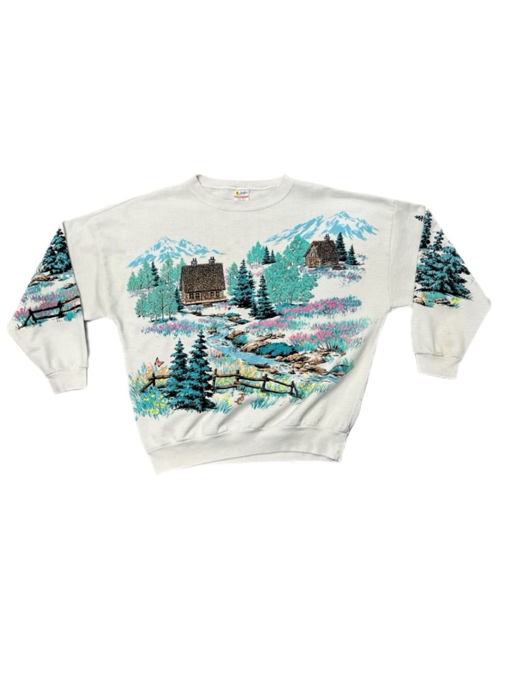 1989 Lifestyle Scenic Mountain Cabin Vintage Crewneck Sweatshirt